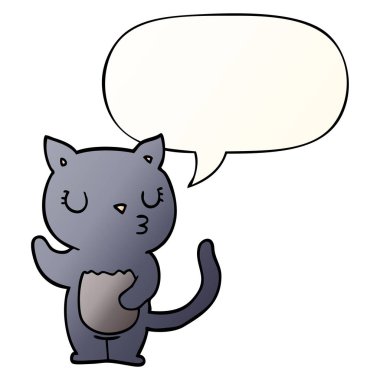 pürüzsüz degrade tarzında sevimli karikatür kedi ve konuşma balonu