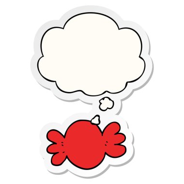 karikatür sarılmış şeker ve baskılı bir etiket olarak kabarcık düşünce