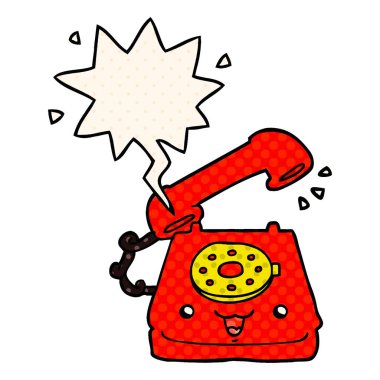 çizgi roman tarzında sevimli karikatür telefon ve konuşma balonu
