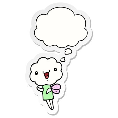 sevimli karikatür bulut kafa yaratık ve baskılı olarak kabarcık düşünce