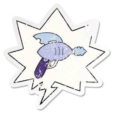 karikatür ışın silah ve konuşma balonu sıkıntılı etiket