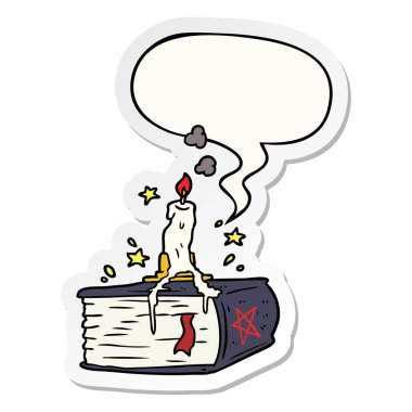 karikatür ürkütücü büyü kitabı ve top sürme mum ve konuşma balonu 