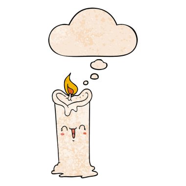 karikatür mutlu mum ve grunge doku patter düşünce balonu