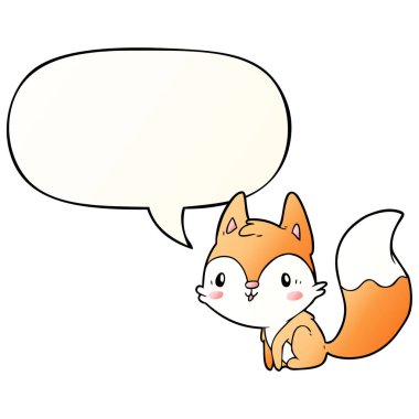 pürüzsüz degrade tarzında sevimli karikatür tilki ve konuşma balonu