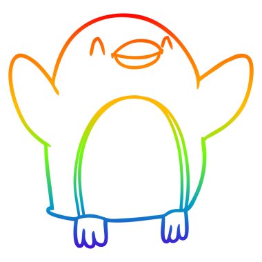 gökkuşağı degrade çizgi çizim karikatür penguen sevinç için atlama