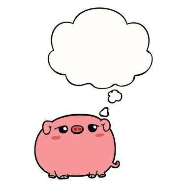 sevimli karikatür domuz ve düşünce balonu
