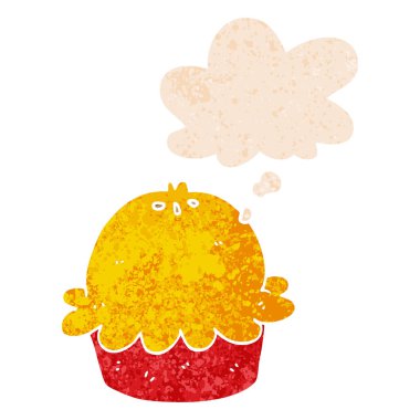 retro dokulu tarzıkarikatür pasta ve düşünce balonu