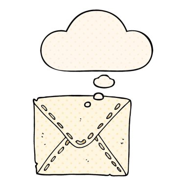 çizgi roman tarzında karikatür mektup ve düşünce balonu