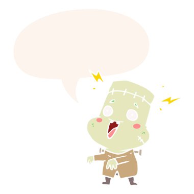 retro s karikatür undead canavar yaratma adam ve konuşma balonu