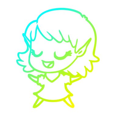 soğuk degrade çizgi çizim mutlu karikatür elf kız