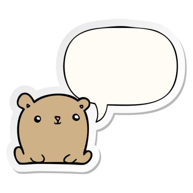 sevimli karikatür ayı ve konuşma kabarcık etiket