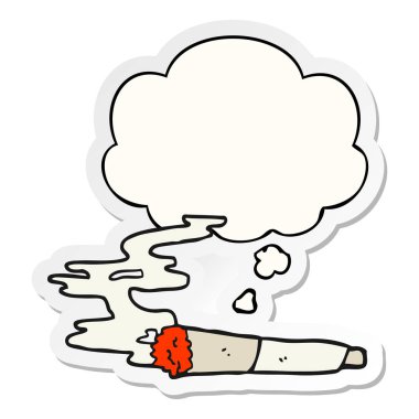 karikatür sigara ve baskılı bir etiket olarak kabarcık düşünce