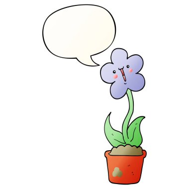 pürüzsüz degrade tarzında sevimli karikatür çiçek ve konuşma balonu