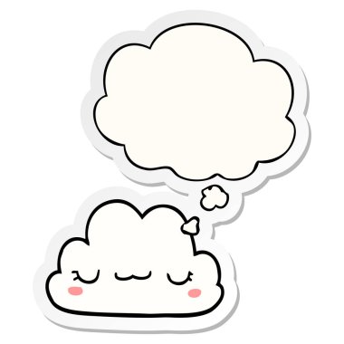 sevimli karikatür bulut ve basılı bir etiket olarak kabarcık düşünce