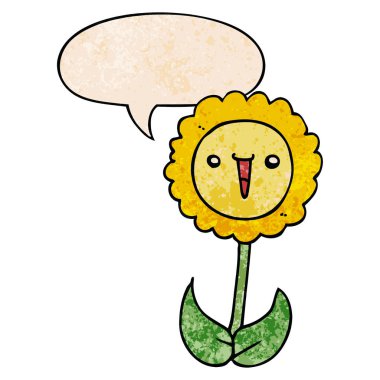 retro doku tarzında karikatür çiçek ve konuşma balonu