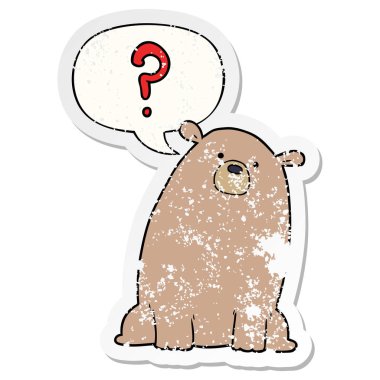 karikatür meraklı ayı ve konuşma balonu sıkıntılı etiket