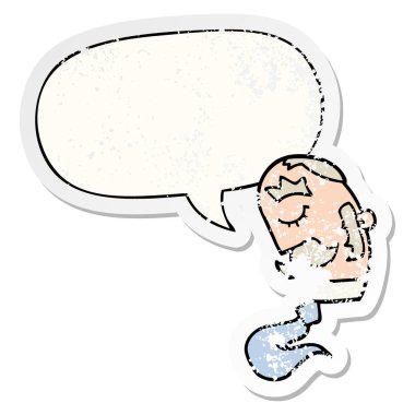 karikatür adam ve bıyık ve konuşma balonu sıkıntılı etiket