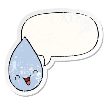 karikatür yağmur damlası ve konuşma balonu sıkıntılı etiket