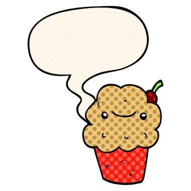 çizgi roman tarzında karikatür cupcake ve konuşma balonu