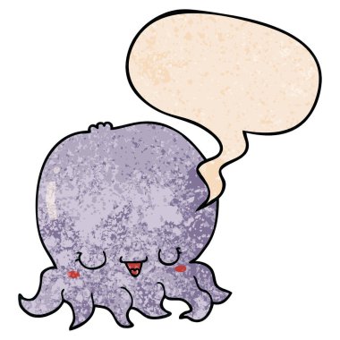 retro doku tarzında karikatür denizanası ve konuşma balonu