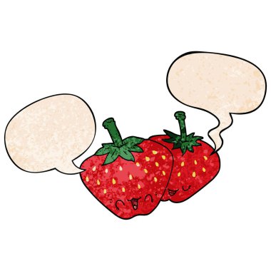 retro doku tarzıkarikatür çilek ve konuşma balonu