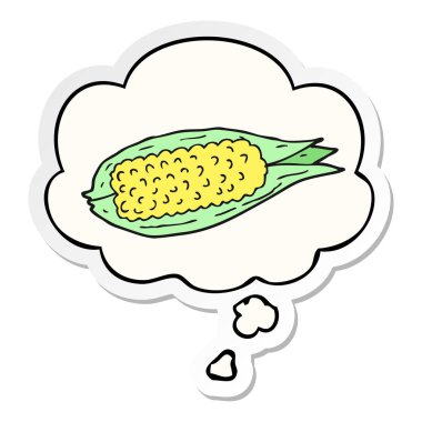 karikatür mısır ve baskılı bir etiket olarak düşünce balonu