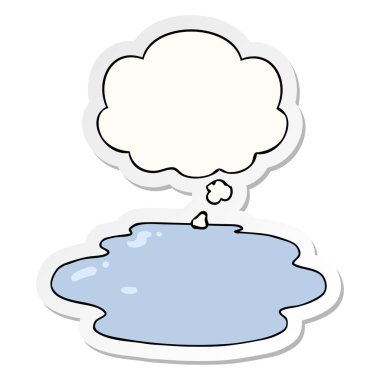 basılı bir etiket olarak su ve düşünce balonu karikatür su birikintisi