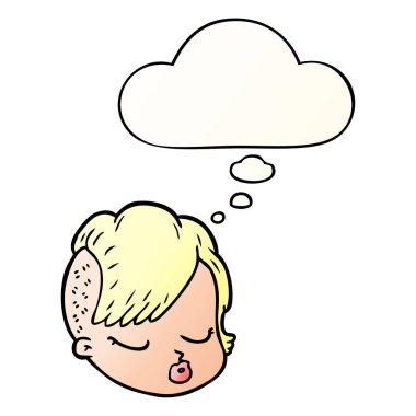 karikatür kadın yüz ve pürüzsüz degrade tarzında kabarcık düşünce