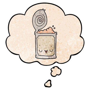 karikatür konserve gıda ve grunge doku desen düşünce balonu
