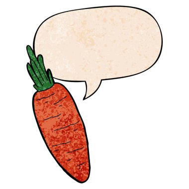 retro doku tarzında karikatür havuç ve konuşma balonu