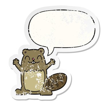 karikatür kunduz ve konuşma balonu sıkıntılı etiket