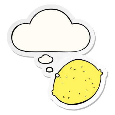 karikatür limon ve baskılı bir etiket olarak kabarcık düşünce