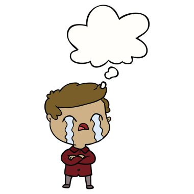 karikatür adam ağlıyor ve kabarcık düşünce