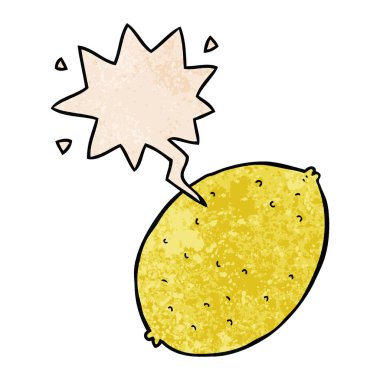 retro doku tarzında karikatür limon ve konuşma balonu