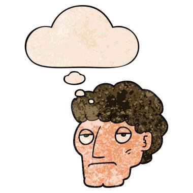 karikatür sıkılmış adam ve grunge doku desen s düşünce balonu