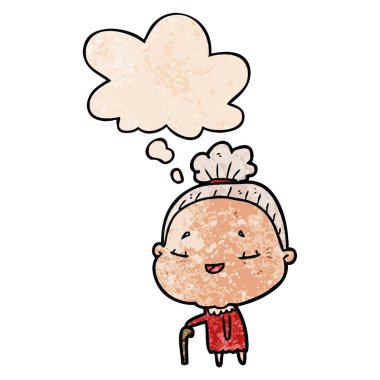 karikatür yaşlı bayan ve grunge doku desen st düşünce balonu
