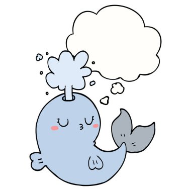 karikatür balina su ve düşünce balonu spouting