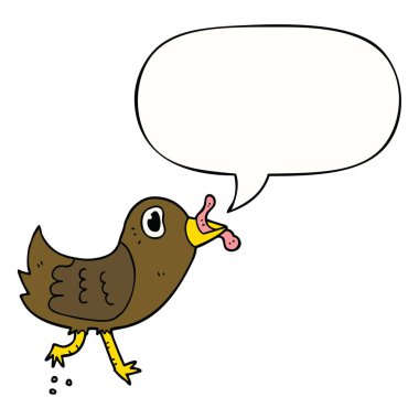 karikatür kuş ve solucan ve konuşma balonu