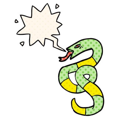 çizgi roman tarzında karikatür yılan ve konuşma balonu tıslama