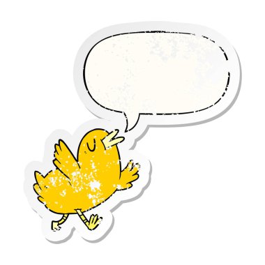 karikatür mutlu kuş ve konuşma balonu sıkıntılı etiket