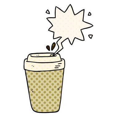 çizgi roman tarzında karikatür kahve fincanı ve konuşma balonu