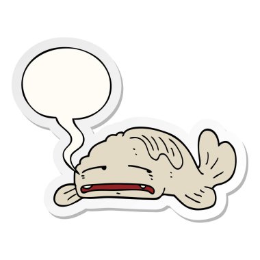 karikatür üzgün eski balık ve konuşma kabarcık etiket