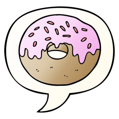 düzgün degrade tarzında karikatür donut ve konuşma balonu