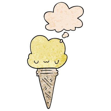 grunge doku da yüz ve düşünce balonu ile karikatür dondurma