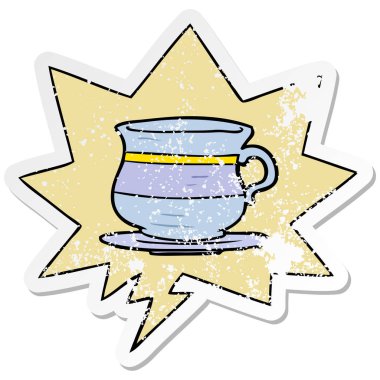 karikatür eski çay bardağı ve konuşma balonu sıkıntılı etiket