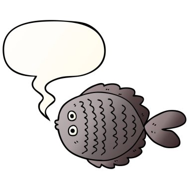 düzgün degrade tarzında karikatür düz balık ve konuşma balonu