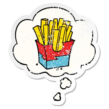 karikatür kızartması ve sıkıntılı yıpranmış etiket olarak kabarcık düşünce