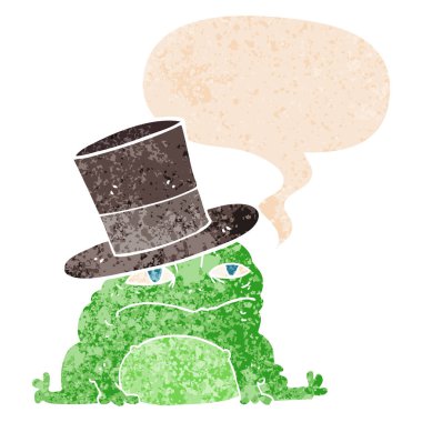 retro dokulu tarzı karikatür zengin kurbağa ve konuşma balonu