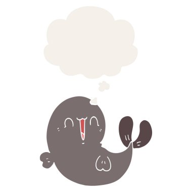 sevimli karikatür balina ve retro tarzında kabarcık düşünce