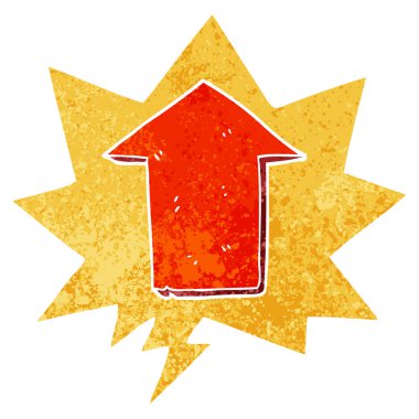 retro dokulu tarzda karikatür işaret ok ve konuşma balonu